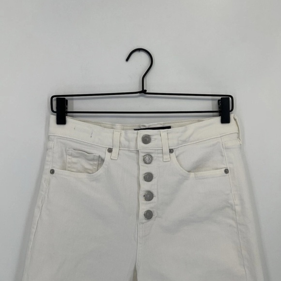 Veronica Beard Ryleigh Button Knee Rip High Rise Slim Straight Jeans White - Picture 1 of 7